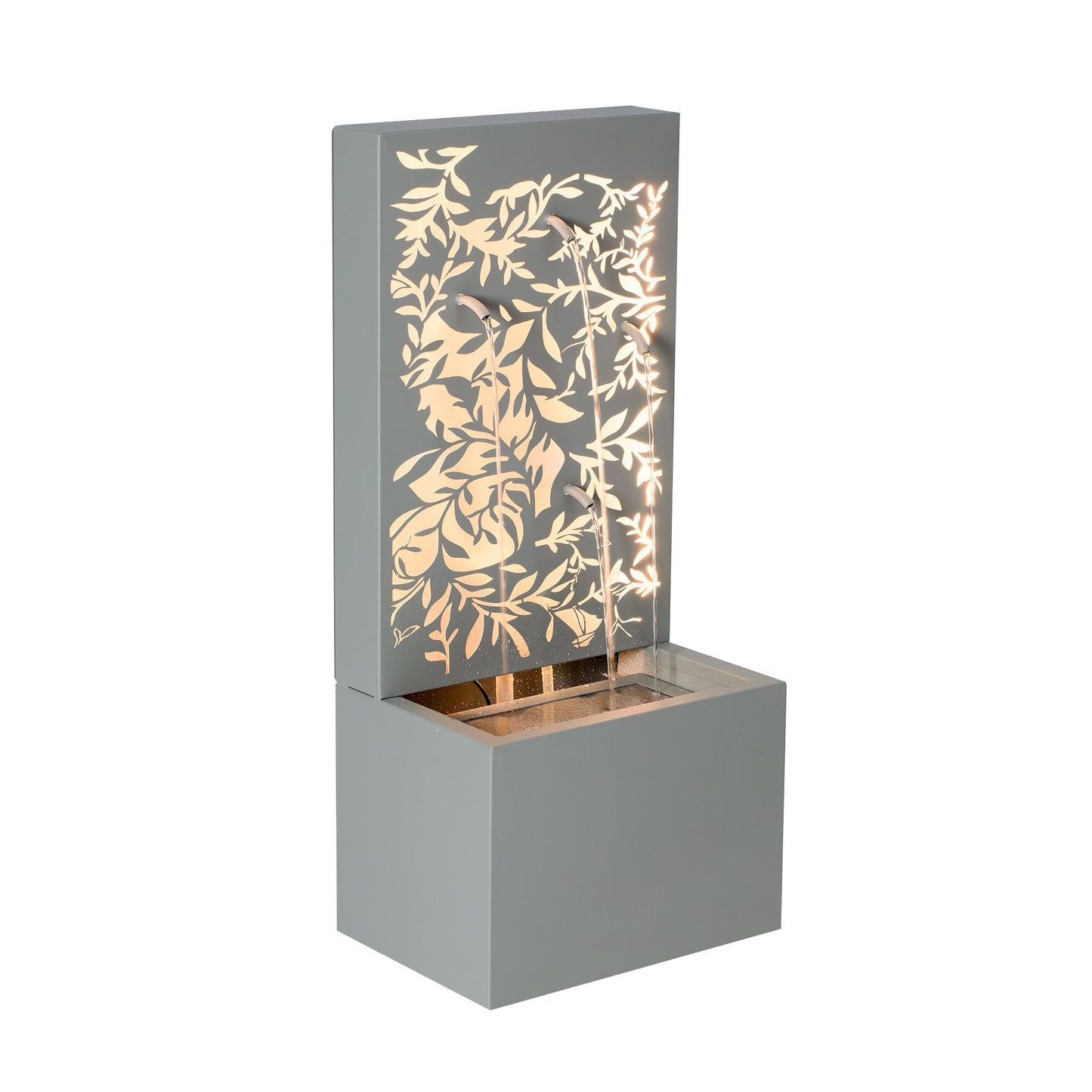 Gray Metal Leaf Cutout Outdoor Fountain with Led