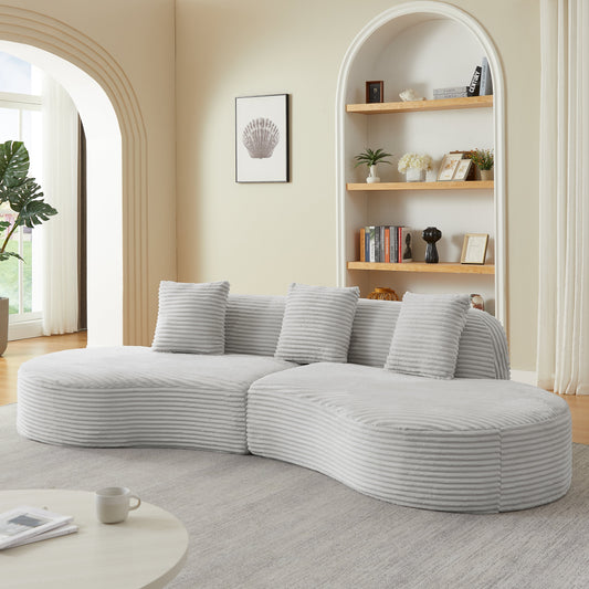 Contemporary Corduroy Curved Sectional Sofa by HouseOfZazla in light gray ribbed upholstery on Tampa Home & Garden Store
