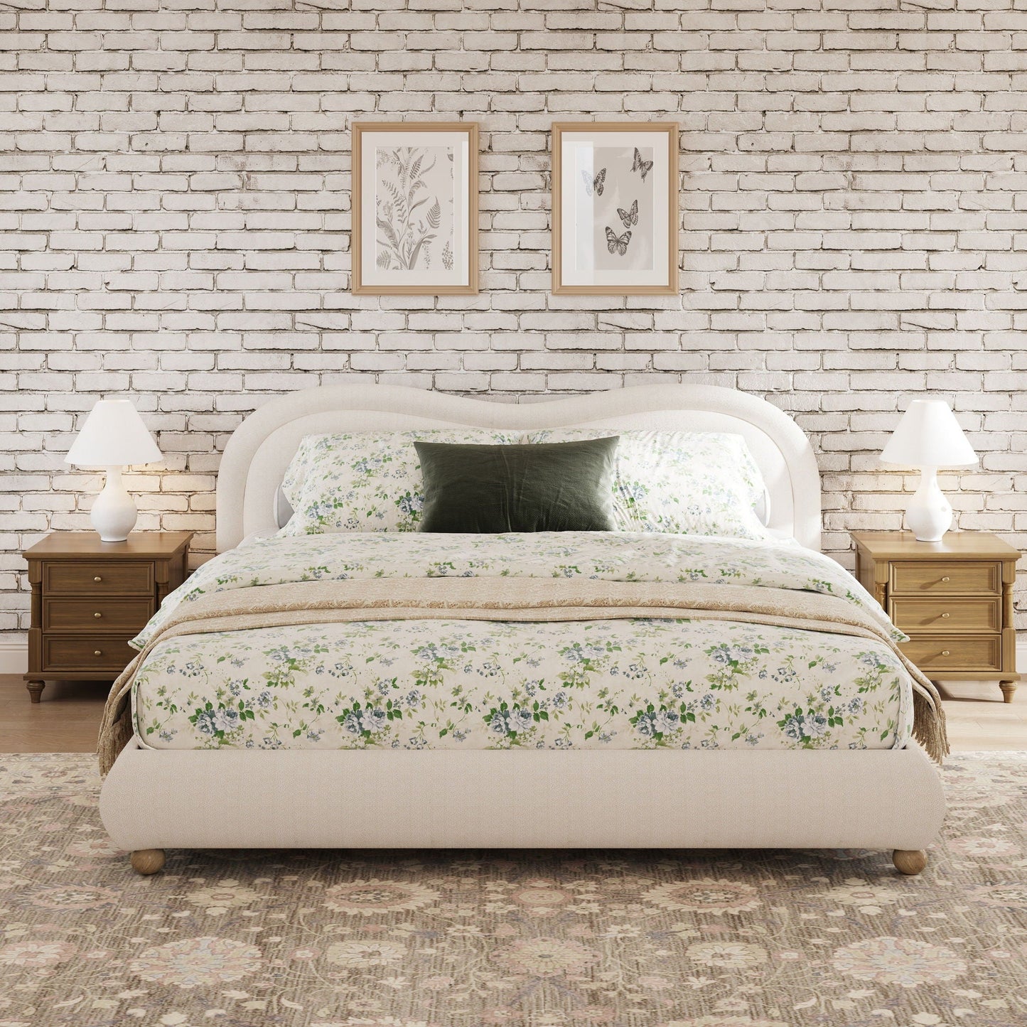 Upholstered Platform Bed with Curved Headboard