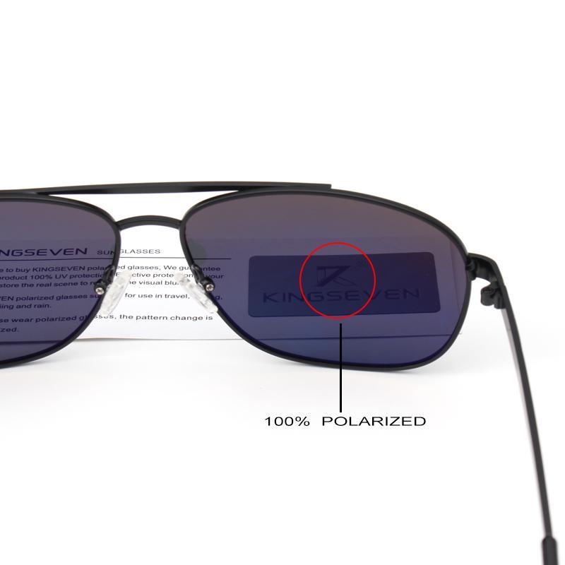 Stevvex polarized aviator sunglasses for unisex with blue lenses and Kingseven tag on lens on Tampa Home & Garden Store