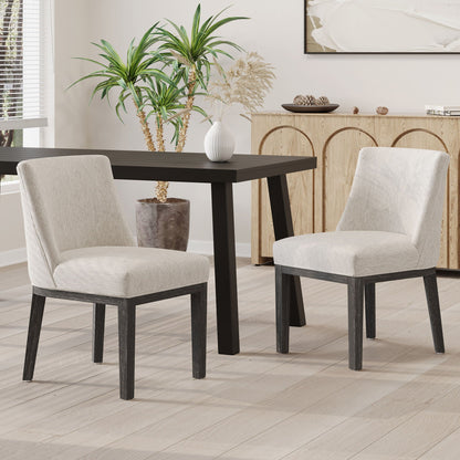 Modern Dining Chair Set by HouseOfZazla, beige fabric upholstery, black wooden legs, set of 2 on Tampa Home & Garden Store
