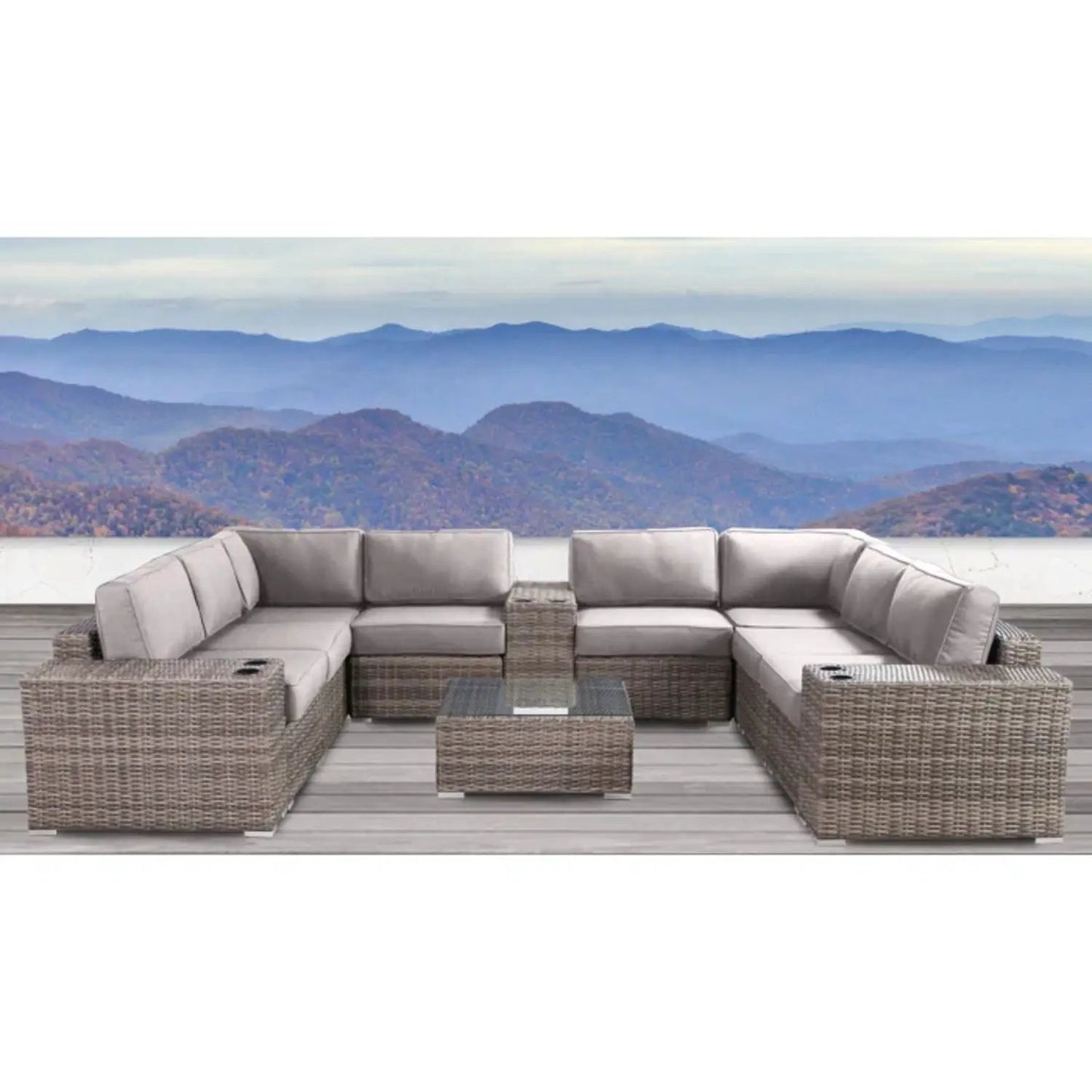 Modern Patio Rattan Sectional Set with Cushions gray cushions on wicker 2-piece outdoor set on Tampa Home & Garden Store