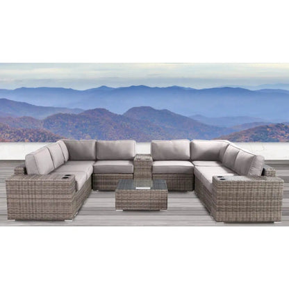 Modern Patio Rattan Sectional Set with Cushions gray cushions on wicker 2-piece outdoor set on Tampa Home & Garden Store