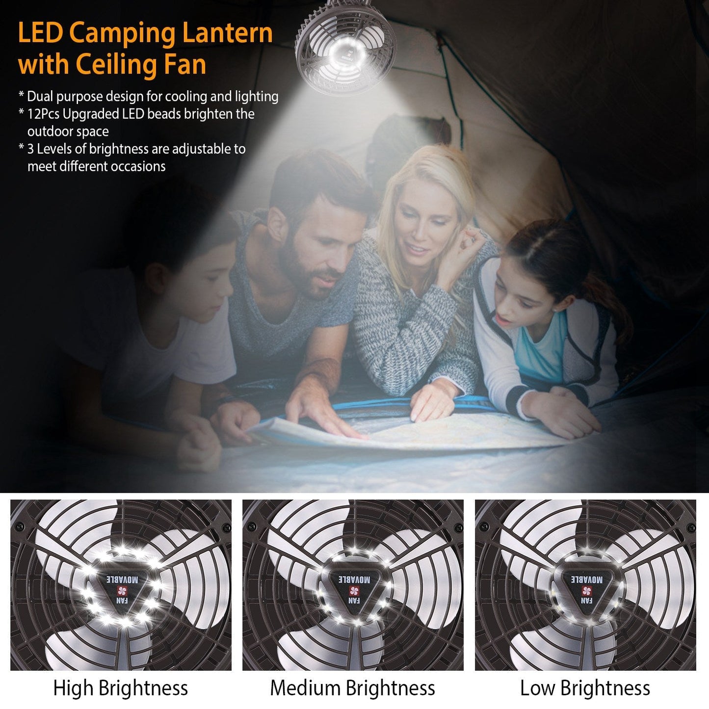 GemGear 10400mAh camping fan with LED light tent lantern, oscillating tripod/table, 3 brightness levels on Tampa Home & Garden Store
