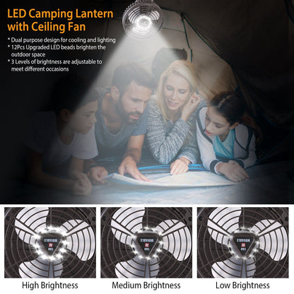 GemGear 10400mAh camping fan with LED light tent lantern, oscillating tripod/table, 3 brightness levels on Tampa Home & Garden Store