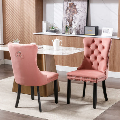 Tufted dining chair set in pink velvet with nailhead trim, 2 chairs by HouseOfZazla on Tampa Home & Garden Store