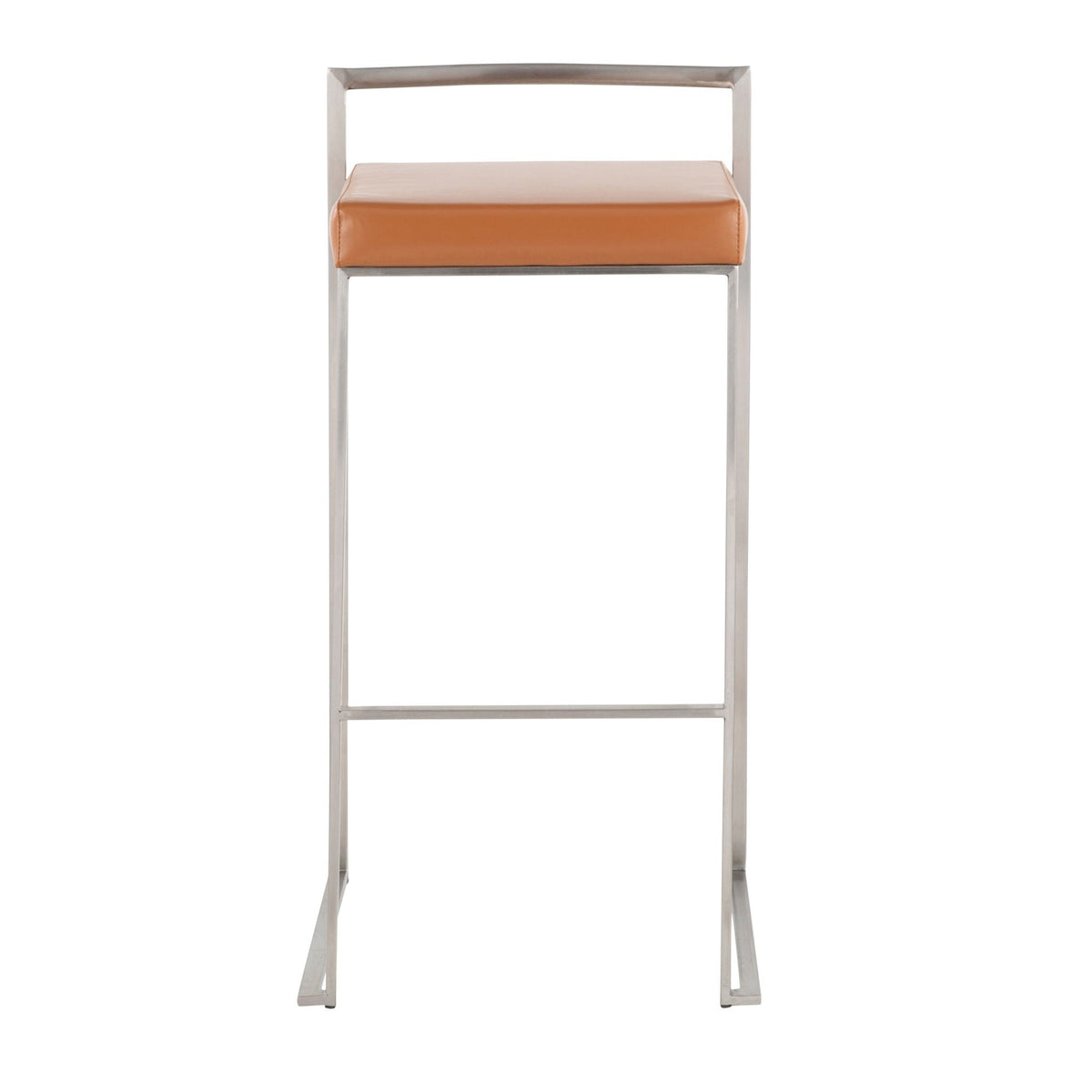 Contemporary stackable barstool with orange padded seat and brushed metal frame on Tampa Home & Garden Store