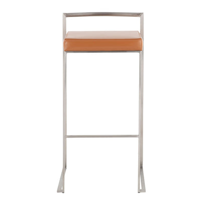 Contemporary stackable barstool with orange padded seat and brushed metal frame on Tampa Home & Garden Store