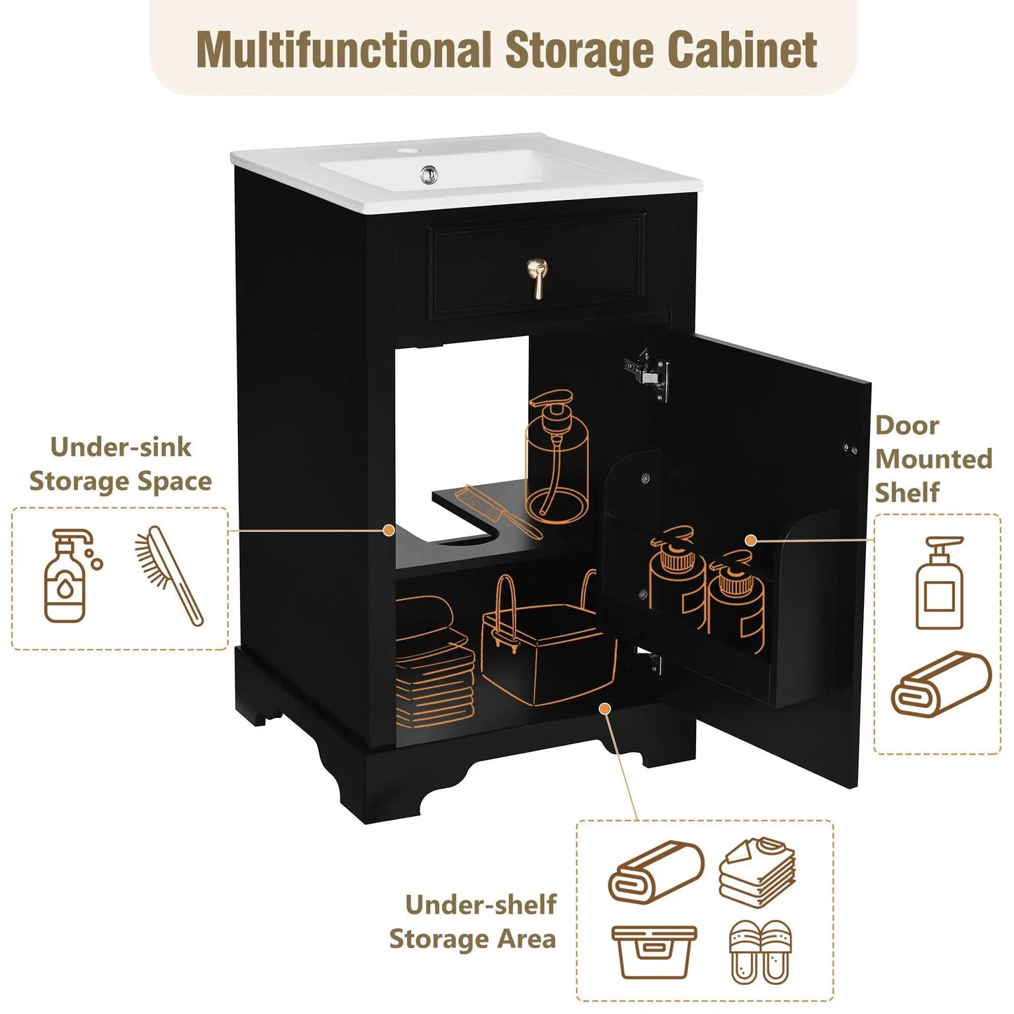 Elegant Vanity With Ceramic Sink and Shelf