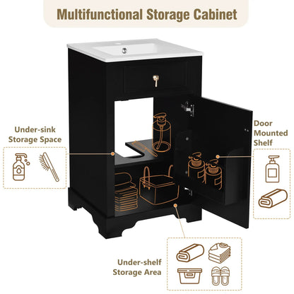 Elegant Vanity With Ceramic Sink and Shelf