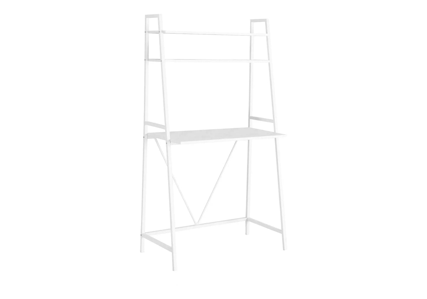 Computer desk white metal leaning frame with storage shelves, modern minimalist design on Tampa Home & Garden Store