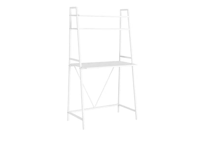 Computer desk white metal leaning frame with storage shelves, modern minimalist design on Tampa Home & Garden Store