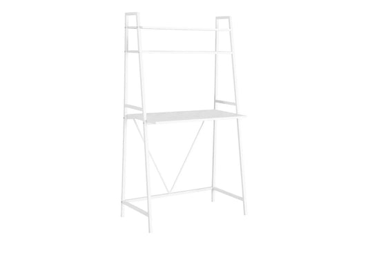 Computer desk white metal leaning frame with storage shelves, modern minimalist design on Tampa Home & Garden Store