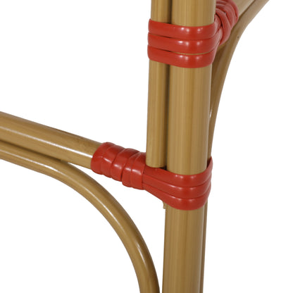 Outdoor Wicker and Aluminum French Barstools, Set of 2 bamboo frames with red bindings on Tampa Home & Garden Store