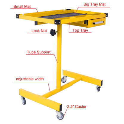 HouseOfZazla adjustable tear-down work table with drawer, yellow powder-coated steel on casters on Tampa Home & Garden Store