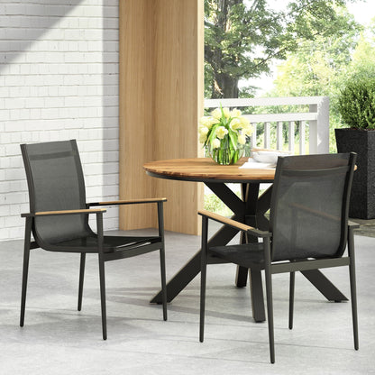 Barrister dining chairs set of 2, black metal frames with natural wood armrests, outdoor chairs on Tampa Home & Garden Store