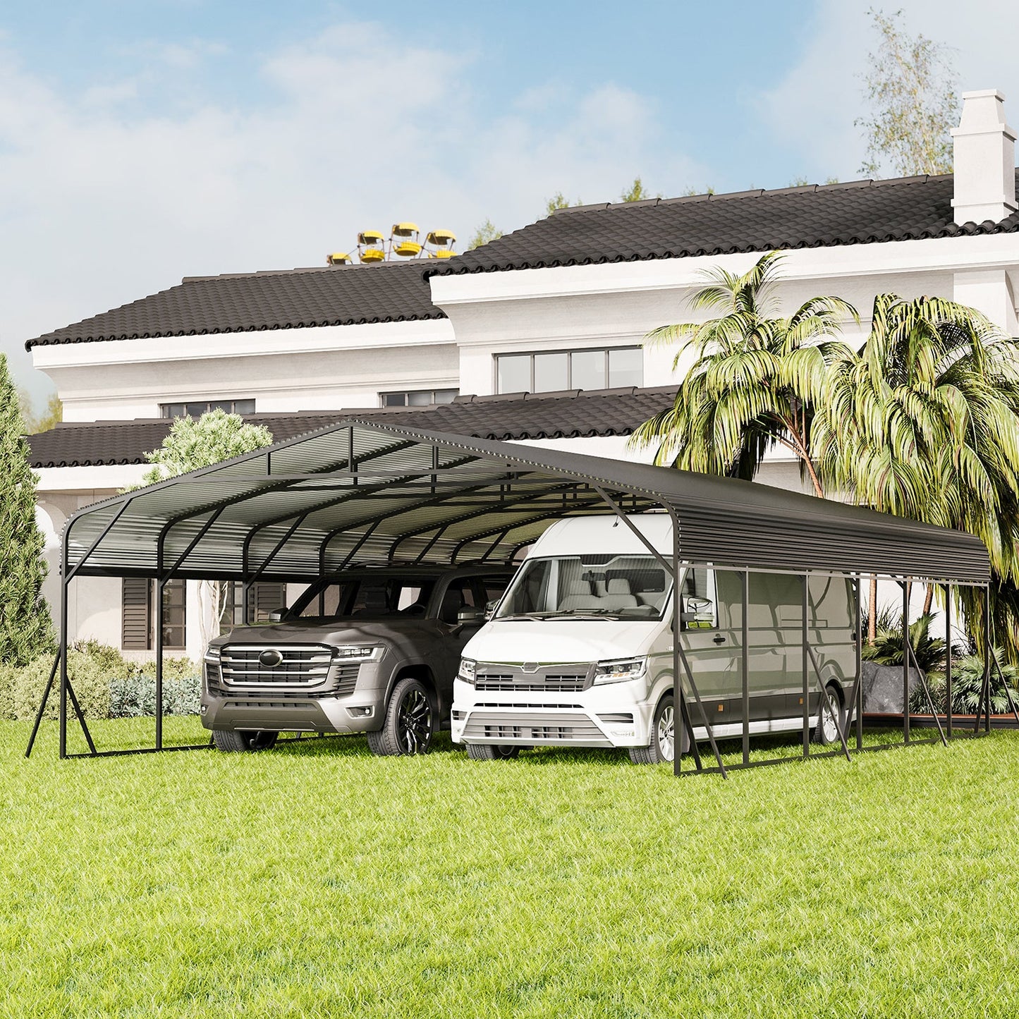 Heavy Duty Carport 20x30 canopy with curved roof sheltering two vehicles HouseOfZazla carport on Tampa Home & Garden Store