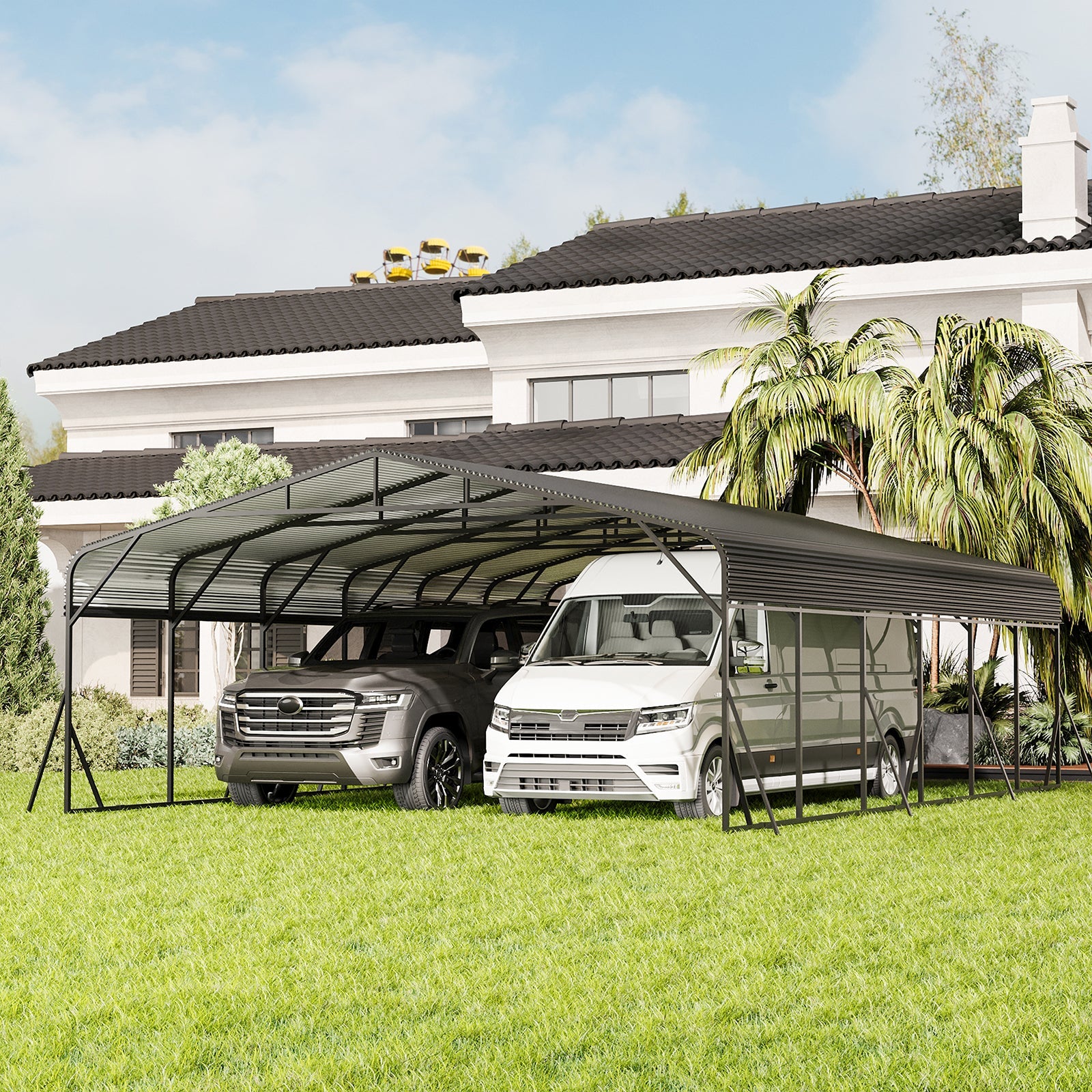 Heavy Duty Carport 20x30 canopy with curved roof sheltering two vehicles HouseOfZazla carport on Tampa Home & Garden Store