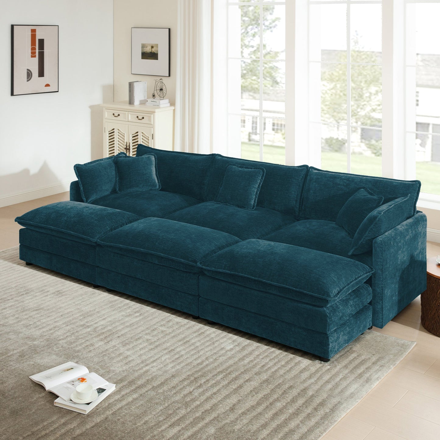 Comfortable Deep Seat Reversible Modular 3 Seater Sectional Sofa in teal velvet on Tampa Home & Garden Store