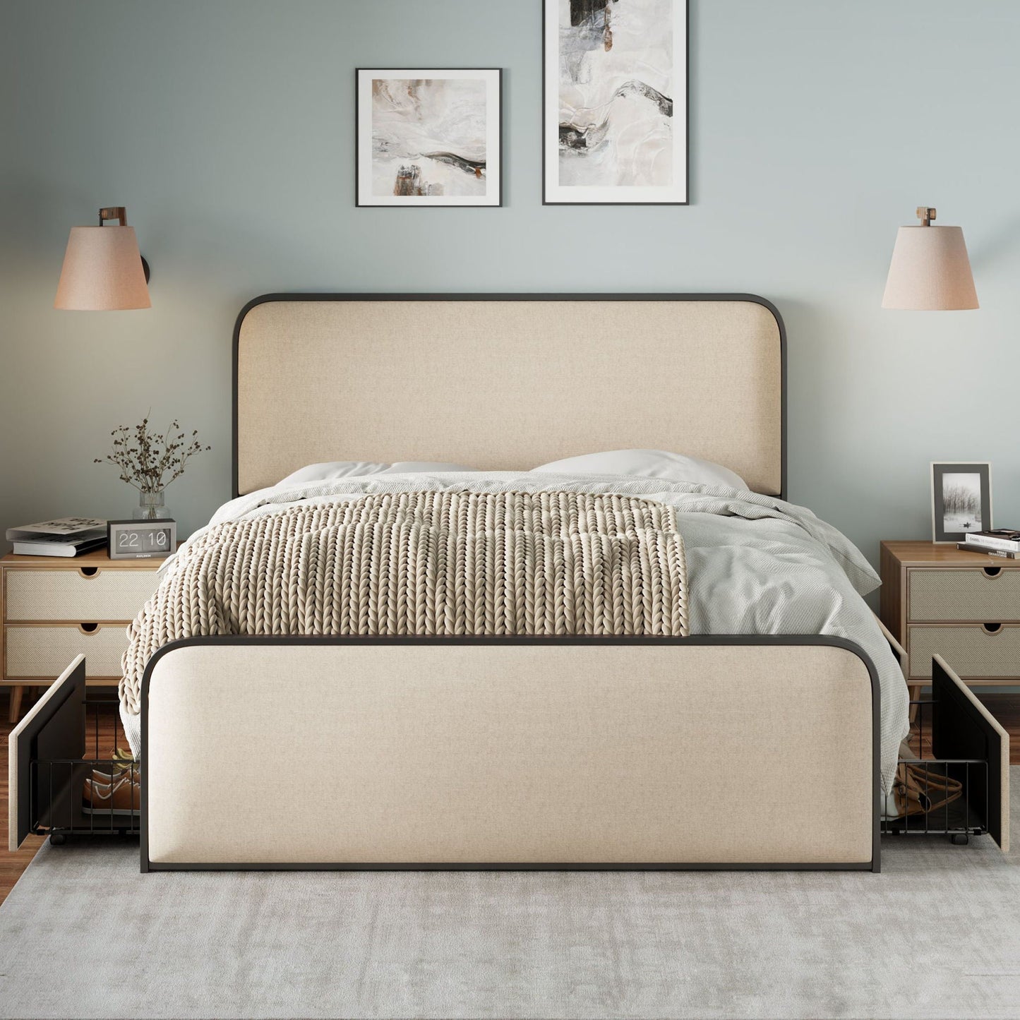 Modern Curved Upholstered Headboard and Footboard