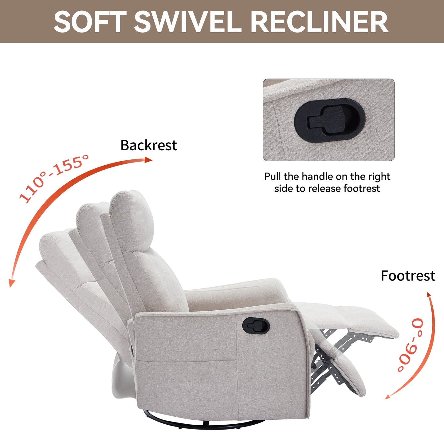 Heat Massage Manual Recliner Chair beige recliner rocker swivel footrest HouseOfZazla on Tampa Home & Garden Store
