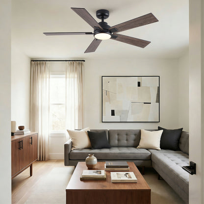 Ceiling fan HouseOfZazla with LED light, dimmable, reversible blades in dark wood finish on Tampa Home & Garden Store