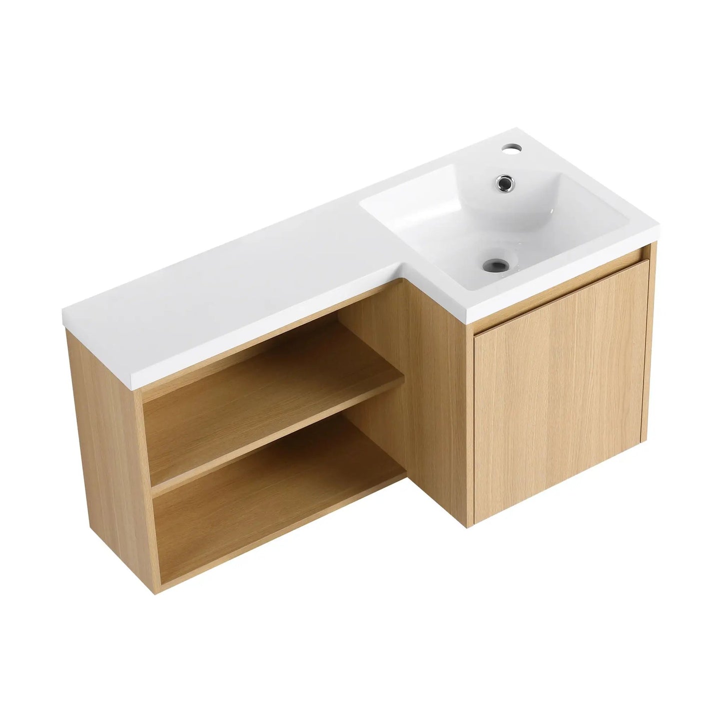 L Shaped Wall Mounted Floating Vanity with Sink