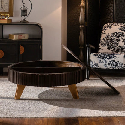 Round Retro Coffee Table with Solid Wood Legs