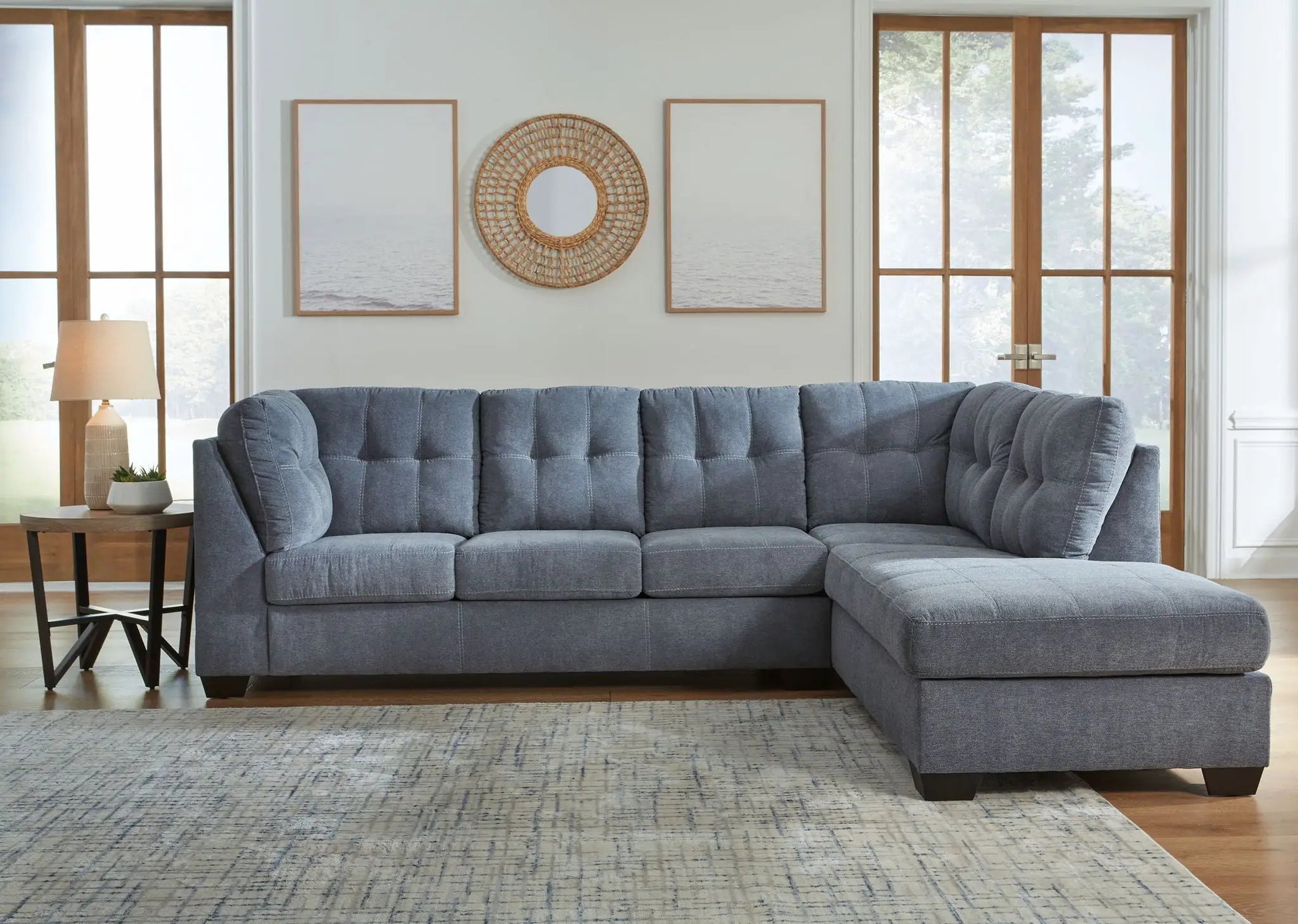 Marleton stationary sectional sofa by Unique Piece Furniture in blue-gray fabric with chaise on Tampa Home & Garden Store