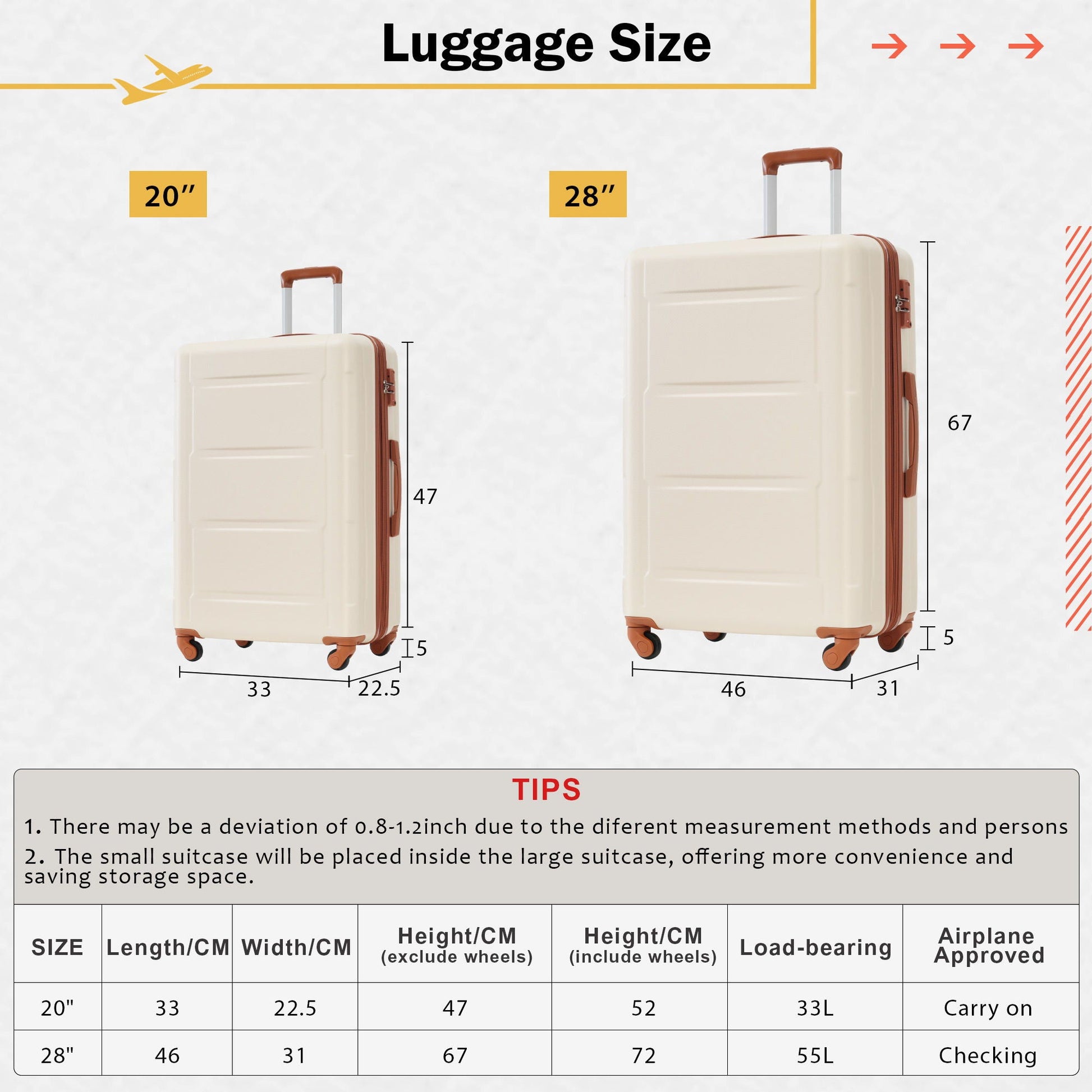 HouseOfZazla beige ABS luggage set with expandable 20in and 28in spinner suitcases TSA lock on Tampa Home & Garden Store