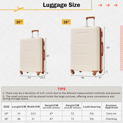 HouseOfZazla beige ABS luggage set with expandable 20in and 28in spinner suitcases TSA lock on Tampa Home & Garden Store
