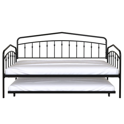 Fox daybed with twin trundle in black metal frame, two white mattresses visible on Tampa Home & Garden Store