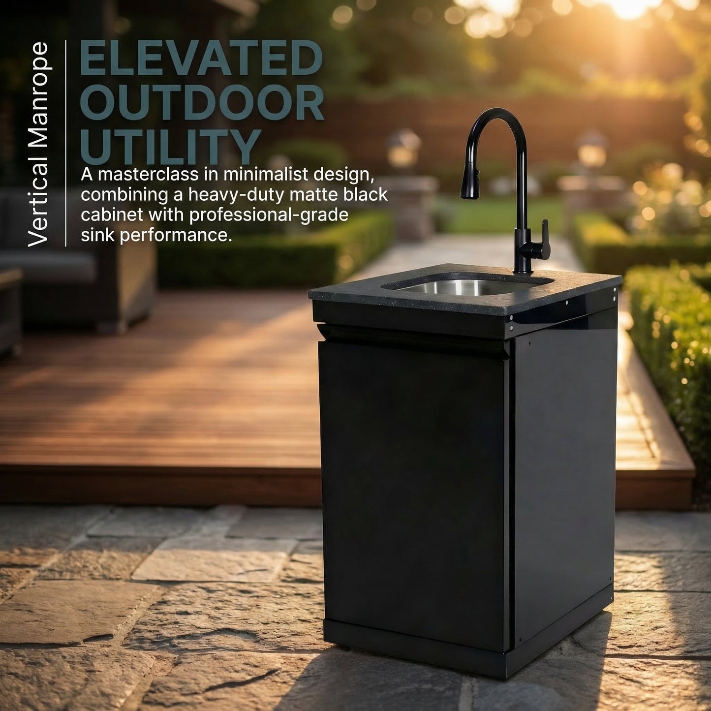 Double Door Outdoor Sink Cabinet with Steel Tap