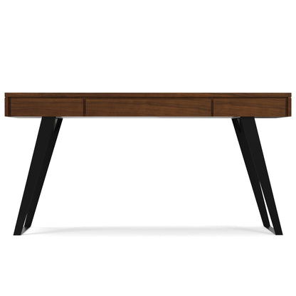 Handcrafted acacia writing desk with drawer storage, warm wood finish, angled black legs on Tampa Home & Garden Store
