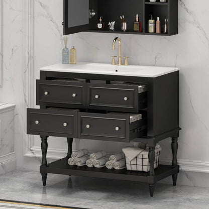 Bathroom Vanity with Undermount Sink, black wood, 4-drawer, brass faucet, Unique Piece Furniture on Tampa Home & Garden Store