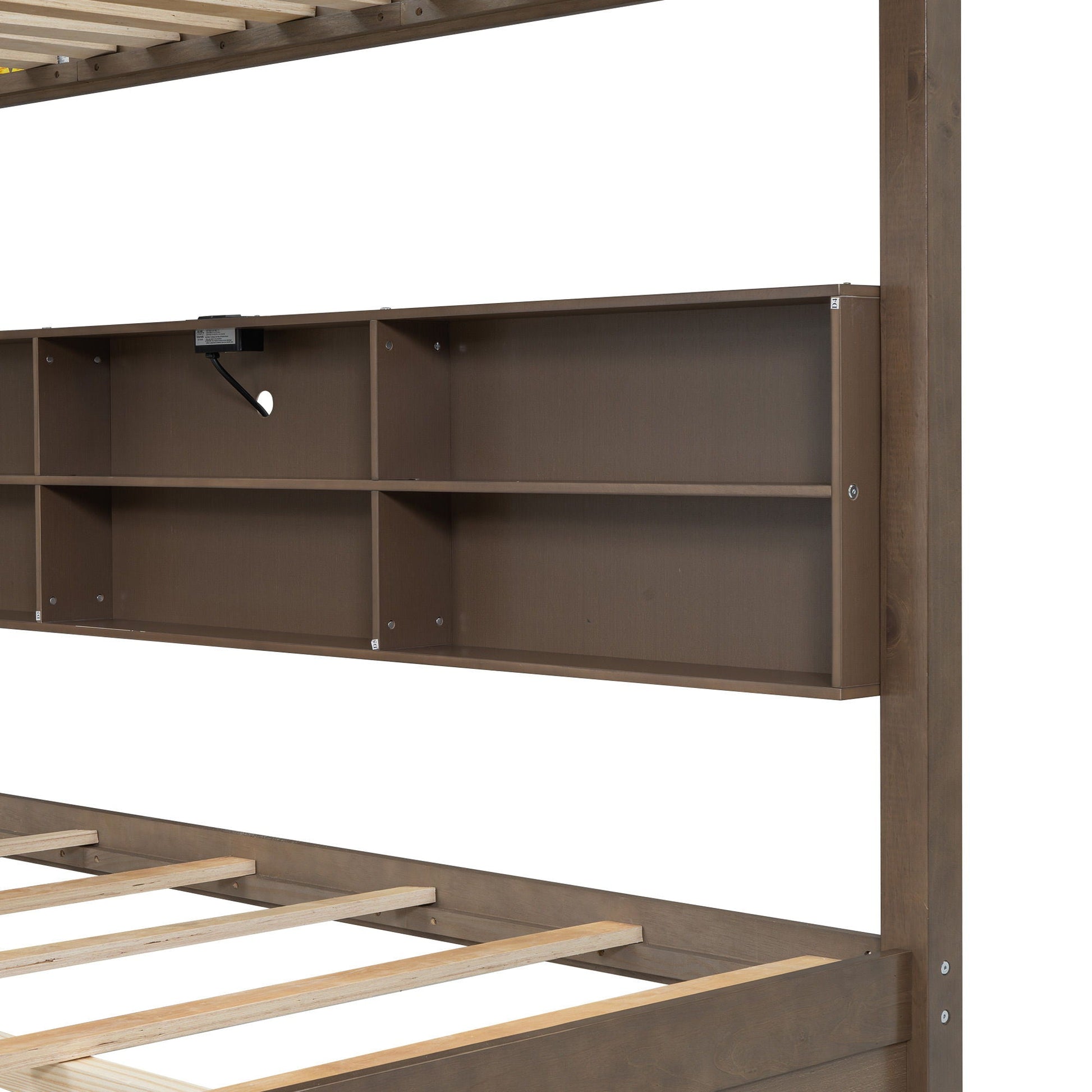 Bunk bed by HouseOfZazla with storage cabinets and USB ports, dark frame, beds, cubby storage on Tampa Home & Garden Store
