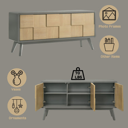Blayde Server with Ample Storage in gray frame and natural wood panel fronts by HouseOfZazla on Tampa Home & Garden Store