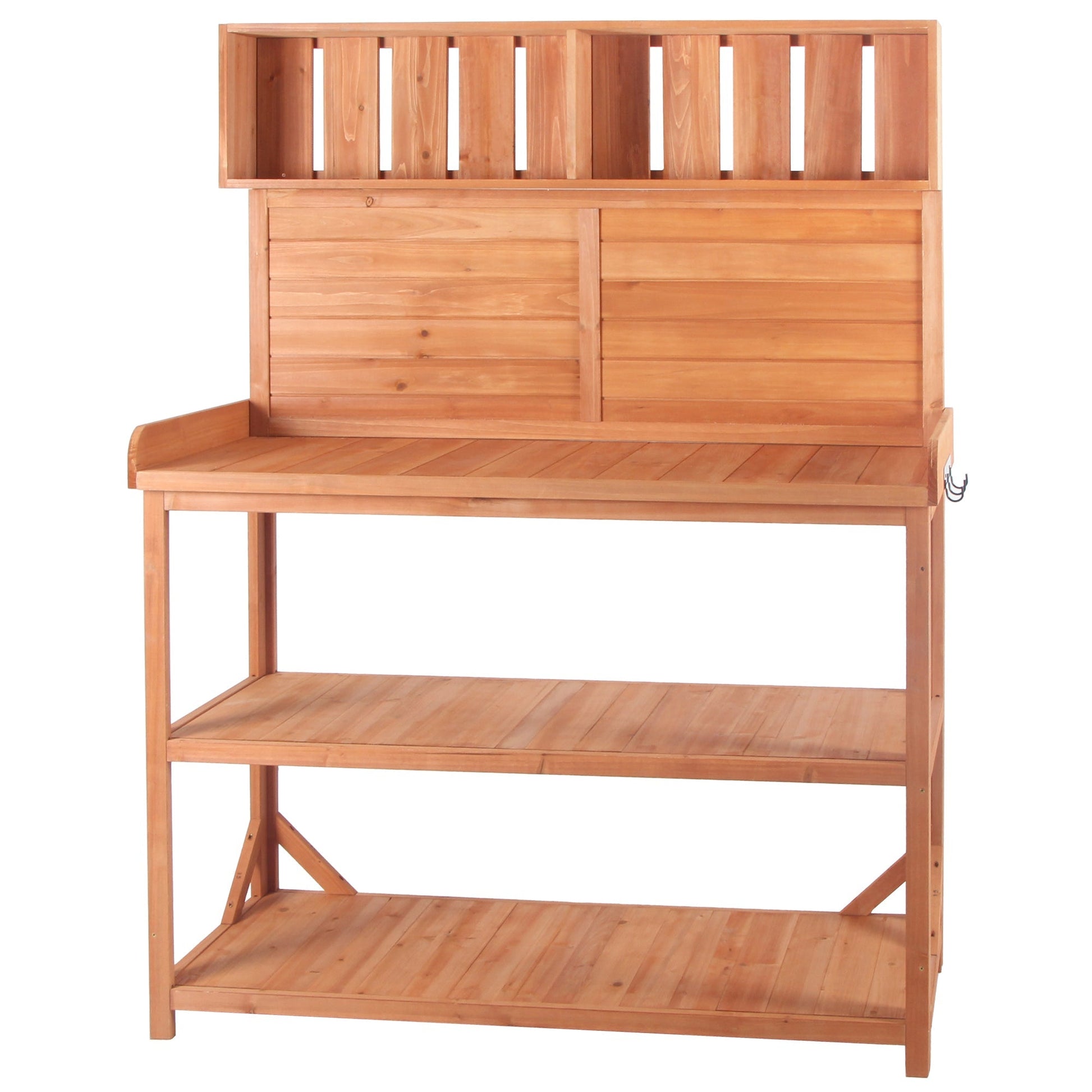 TOPMAX 65' Large wooden farmhouse outdoor potting bench with slatted back and cabinet on Tampa Home & Garden Store