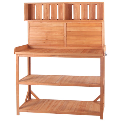 TOPMAX 65' Large wooden farmhouse outdoor potting bench with slatted back and cabinet on Tampa Home & Garden Store