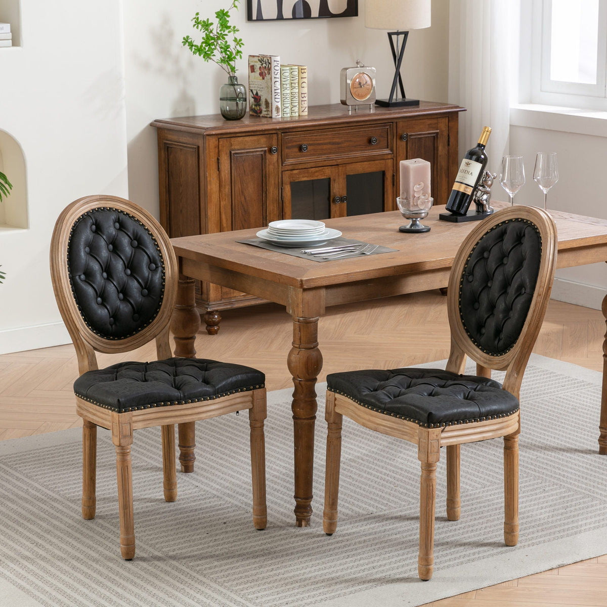French style solid wood dining chairs 4-piece set with nailhead trim and tufted upholstery on Tampa Home & Garden Store