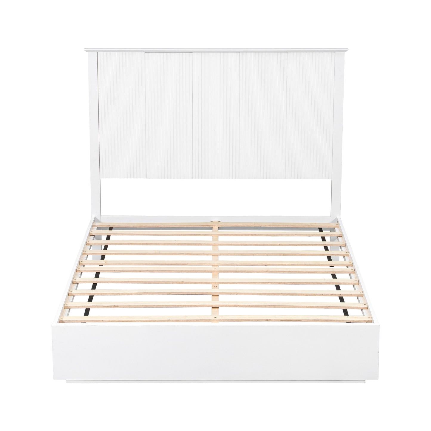 Sleek White Queen Bed Frame and Solid Wood Base