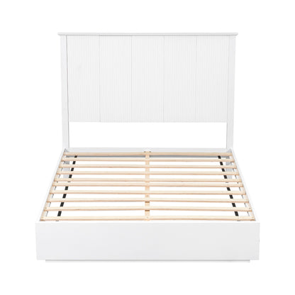 Sleek White Queen Bed Frame and Solid Wood Base