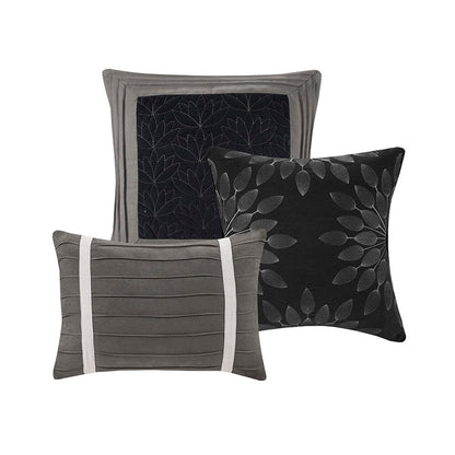 7 Pieced Faux Suede Comforter Set Black Queen