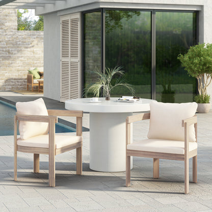 Acacia wood dining chairs set of 2 with cream cushions for outdoor patio seating on Tampa Home & Garden Store