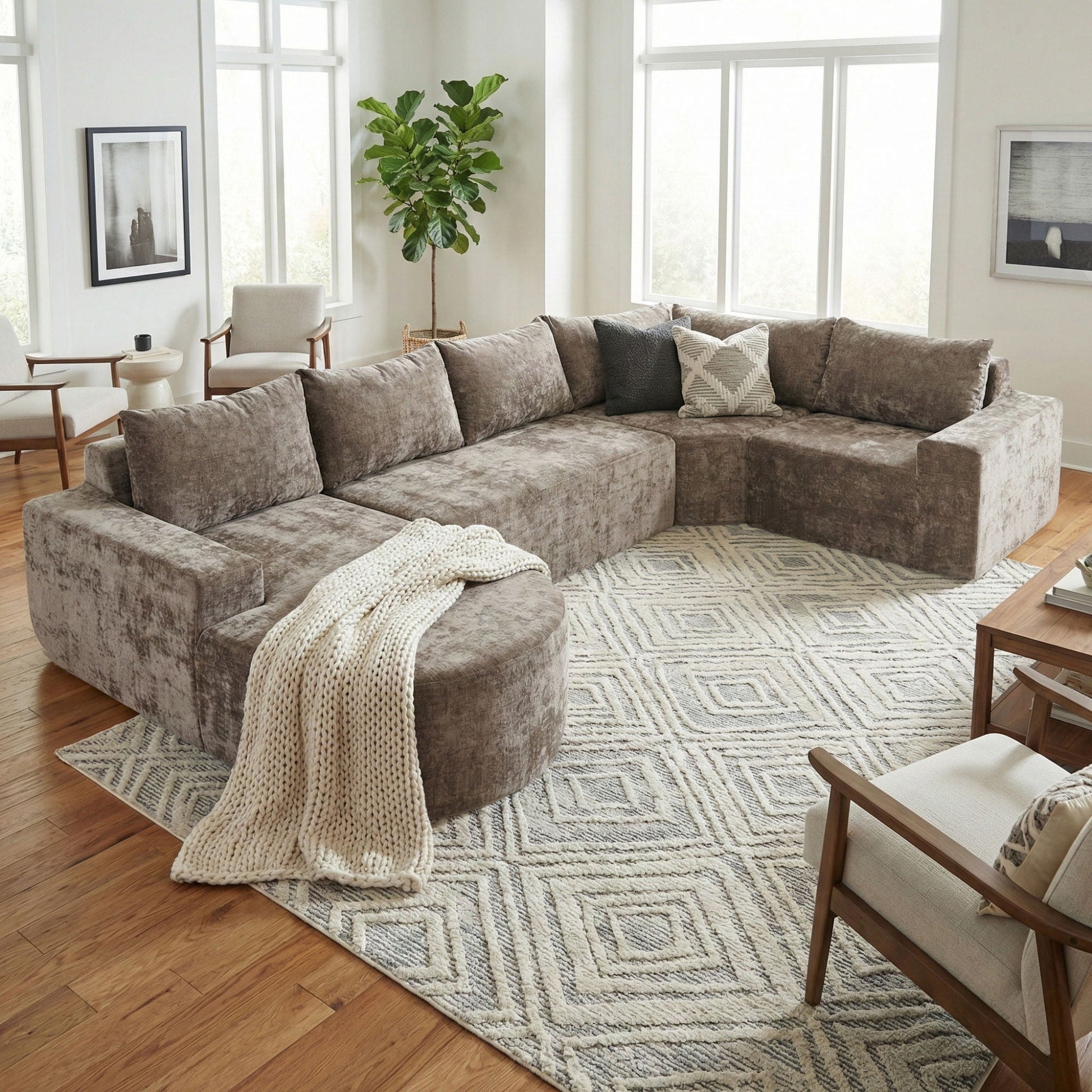 Modular cloud sectional sofa set in gray velvet with deep seats, U-shaped layout on Tampa Home & Garden Store