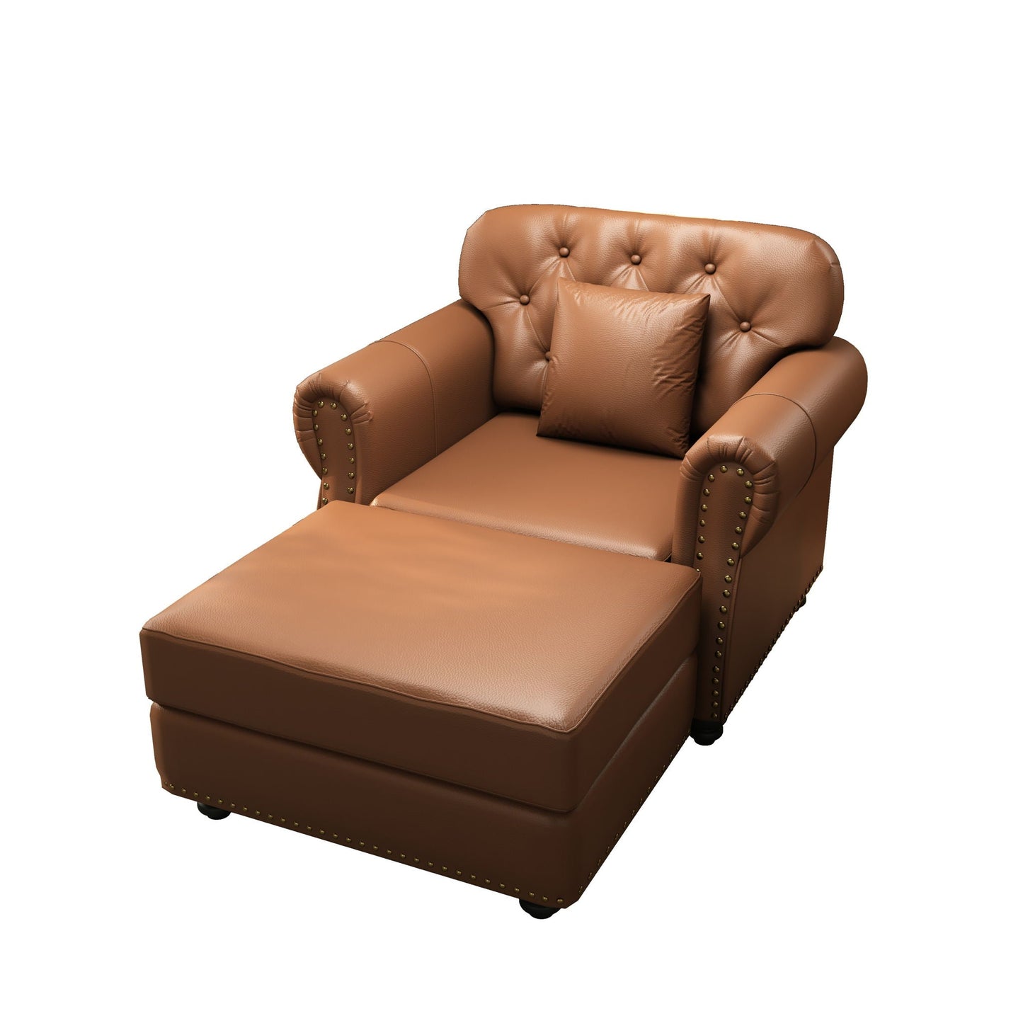 Upholstered Sofa with Nailhead and Ottoman