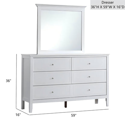 Dresser with 6 drawers in white, metal hardware, and a mirror; HouseOfZazla on Tampa Home & Garden Store