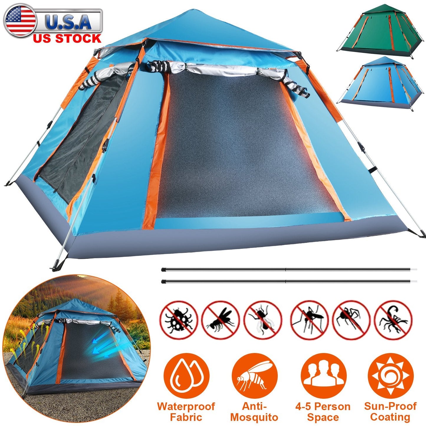4-5 Person Camping Tent GemGear blue with mosquito nets carrying bag on Tampa Home & Garden Store