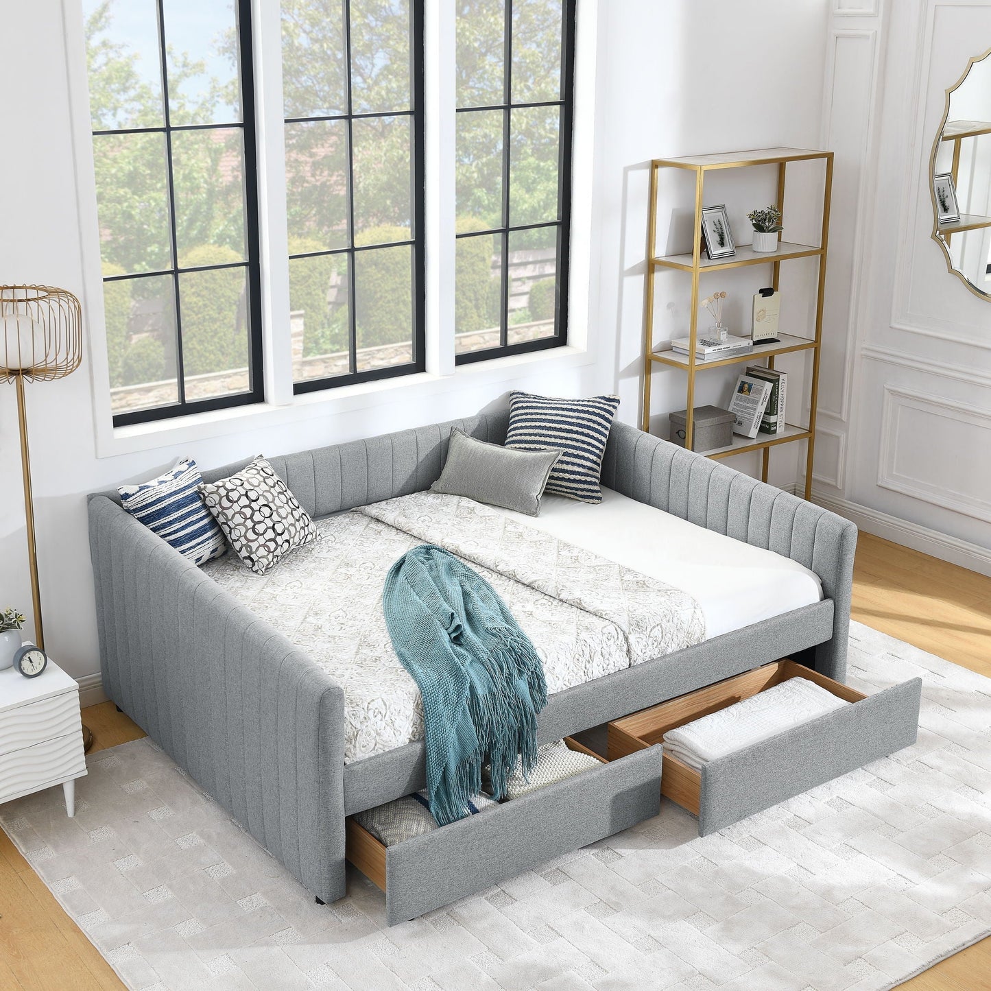 Upholstered Queen Daybed and Storage Drawers