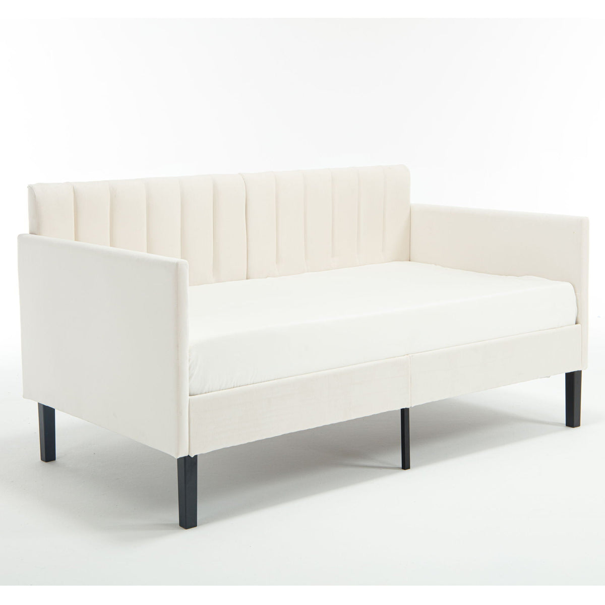 Elena Boucle Upholstered Daybed with ribbed tufted backrest in cream by HouseOfZazla on Tampa Home & Garden Store